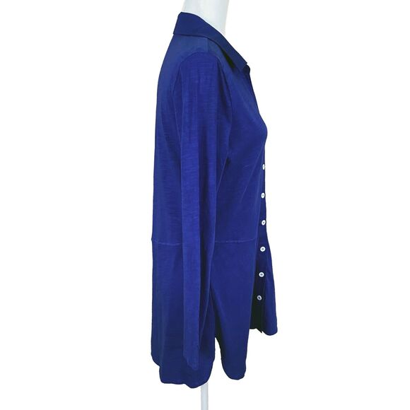 Soft Surroundings Pamplona Button-up Tunic Top Size S Lagoon Blue Cotton L/S - Picture 5 of 7